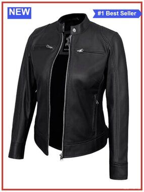 Lambskin Leather Jacket Cafe Racer Moto Women's